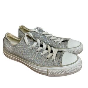 Converse All-Star Chuck Taylor Silver Glitter Low Sneakers shoes Size 7 Metallic